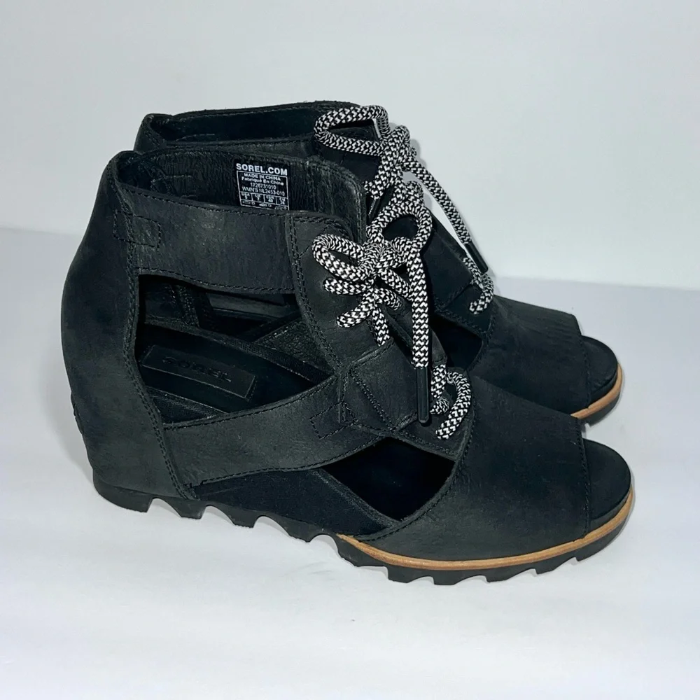 Sorel Women's‎ Leather Joanie Lace Sandal Sz 9 In Black